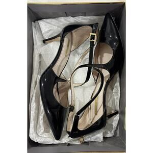 Louise et Cie Black Patent Leather Kitten Heels Pump 10 M Strappy Pointed Toe